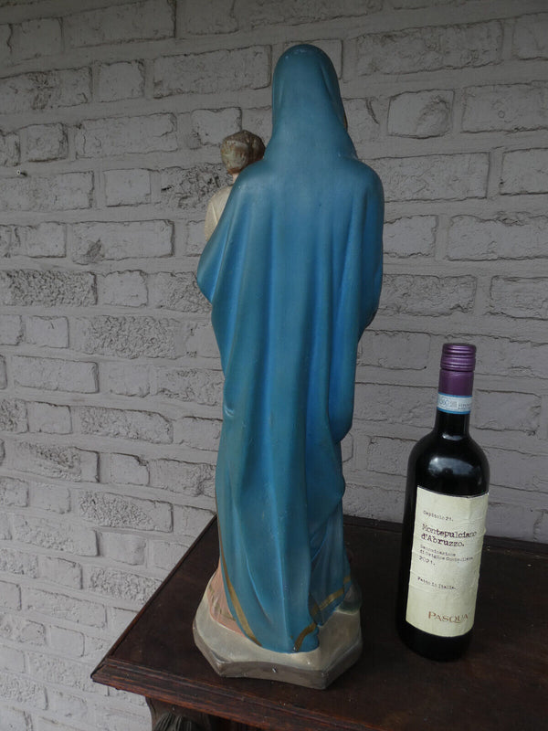 Antique french chalkware large Madonna child statue