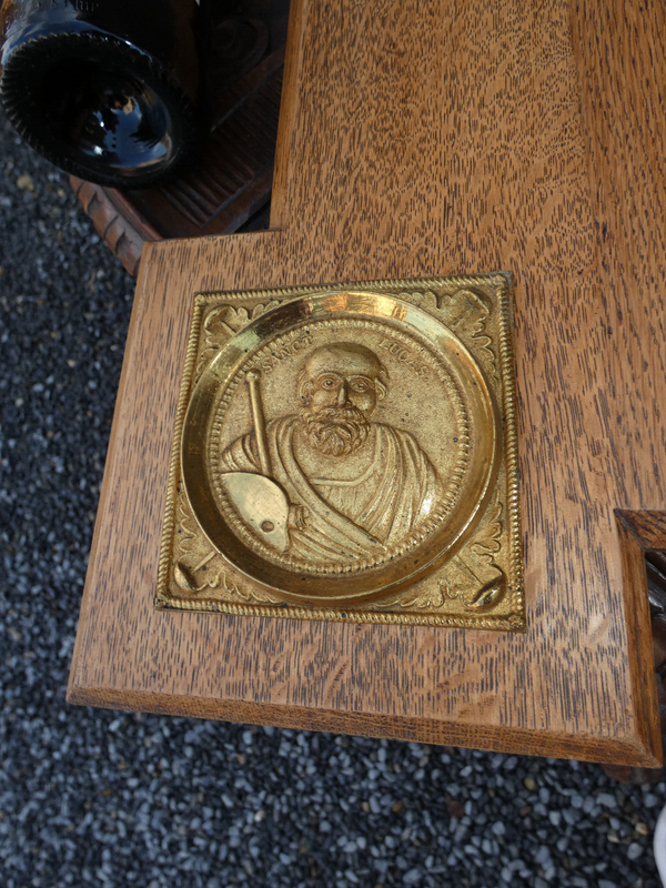 Antique Rare Religious wood plaque bronze crucifix 4 evangelist portraits
