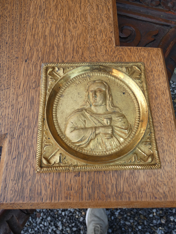 Antique Rare Religious wood plaque bronze crucifix 4 evangelist portraits