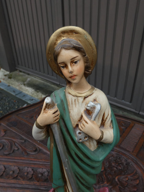 Vintage chalk statue of Saint Martha dragon figurine rare marked