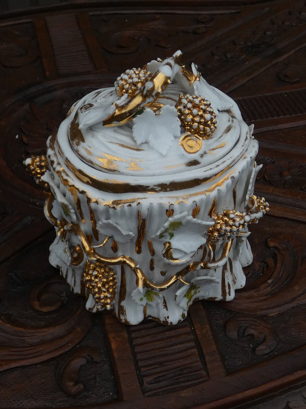 Vintage french porcelain floral decor grapes  Bonbonniere box