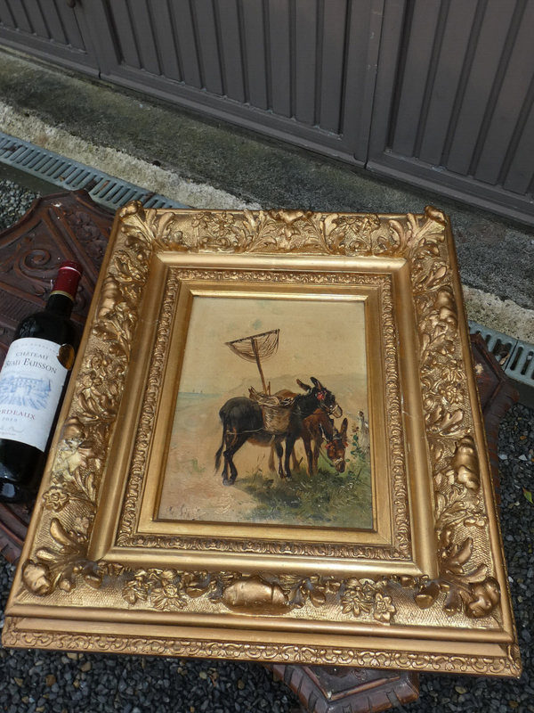 Antique Belgian Henry SCHOUTEN oil canvas donkey animal painting rare signed