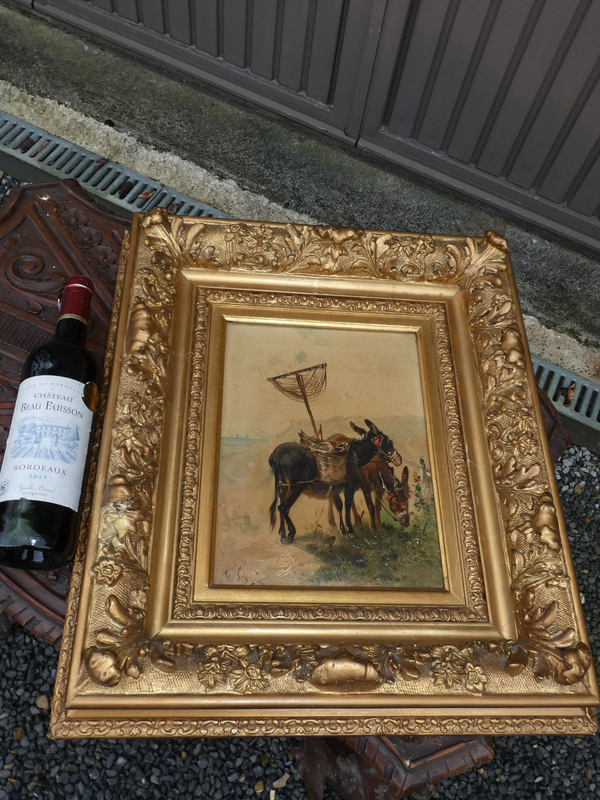 Antique Belgian Henry SCHOUTEN oil canvas donkey animal painting rare signed