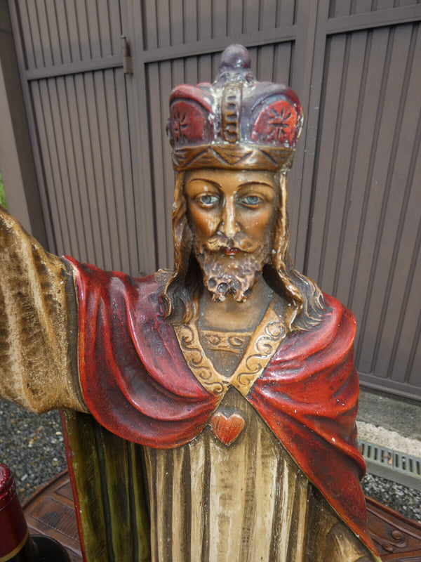 Antique LArge Christ king religious chalk statue figurine marked