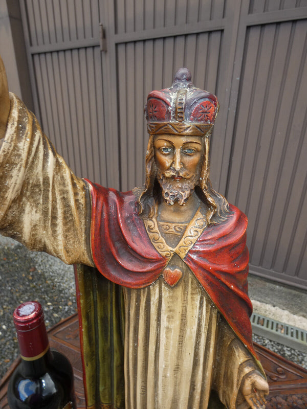 Antique LArge Christ king religious chalk statue figurine marked