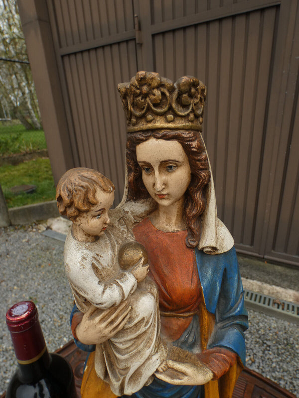 Antique large chalk our lady of flanders lion statue religious