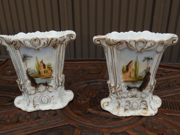 pair antique vieux paris porcelain small vases