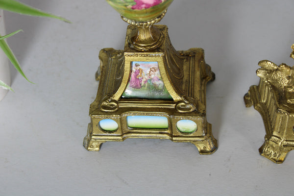 Vintage vienna porcelain mantel clock set urns angels cherub putti