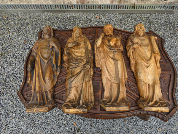 Set 4 Antique chalk religious wall plaque statue evangelists rare