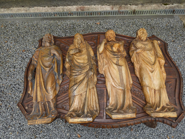 Set 4 Antique chalk religious wall plaque statue evangelists rare