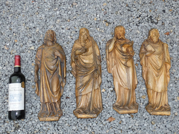 Set 4 Antique chalk religious wall plaque statue evangelists rare