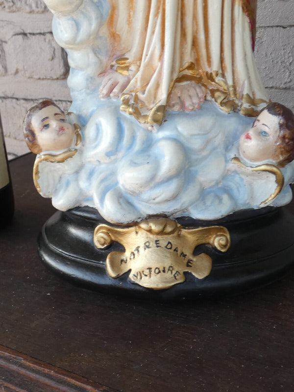 Antique Chalk statue notre dame de victoires victory madonna angels