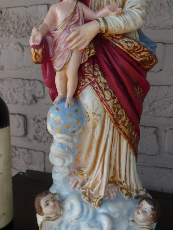 Antique Chalk statue notre dame de victoires victory madonna angels