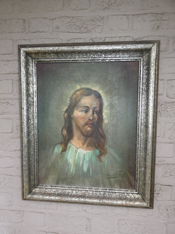 Antique flanders school jos De caluwe jesus portrait oil canvas painting