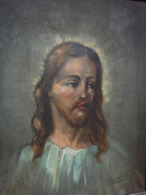 Antique flanders school jos De caluwe jesus portrait oil canvas painting