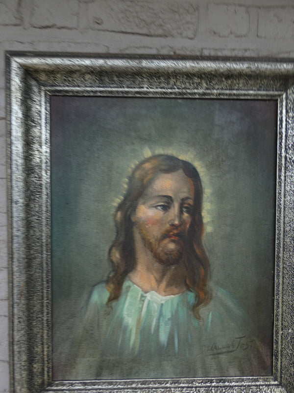 Antique flanders school jos De caluwe jesus portrait oil canvas painting