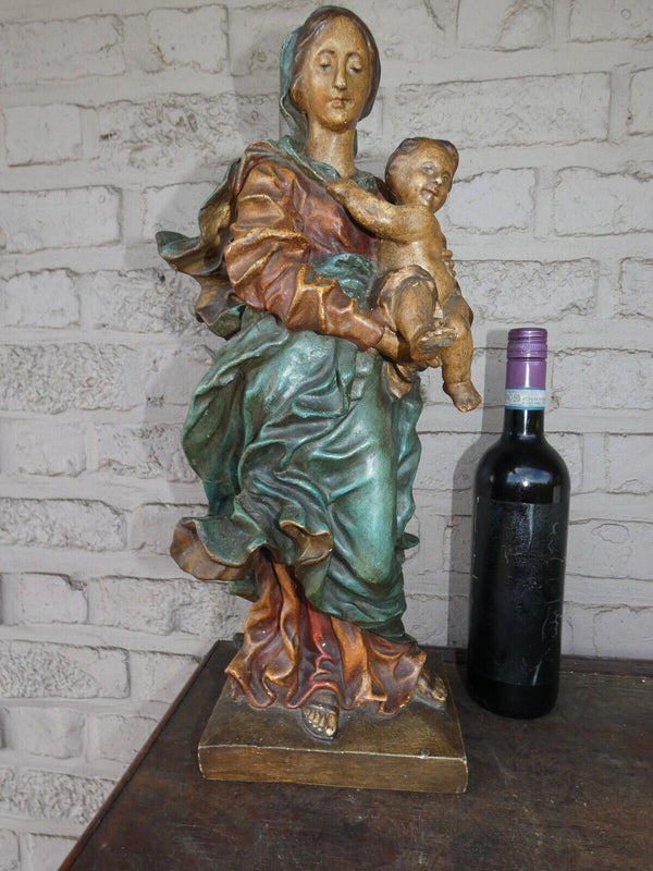 Antique french large chalk madonna child statue figurine