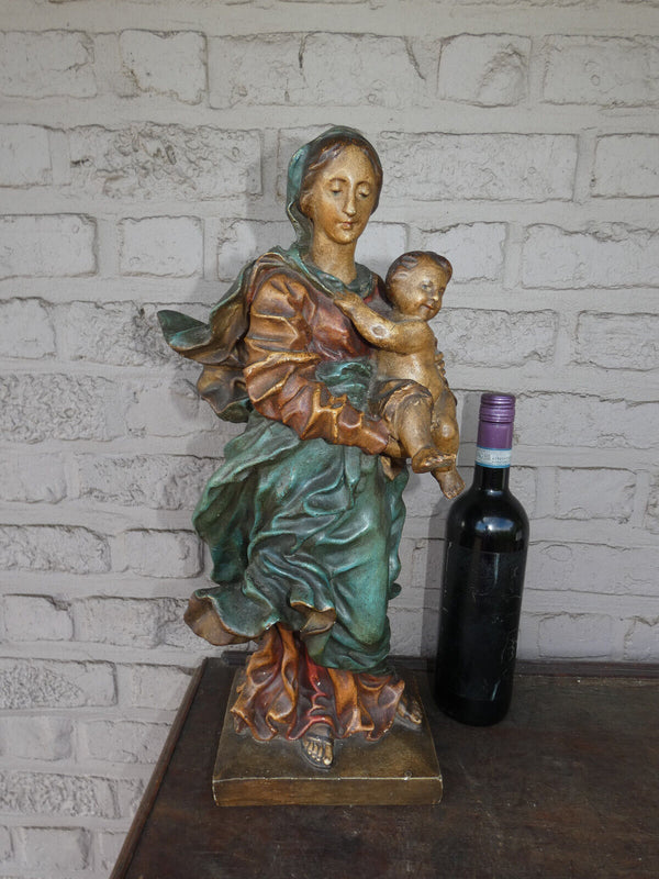 Antique french large chalk madonna child statue figurine