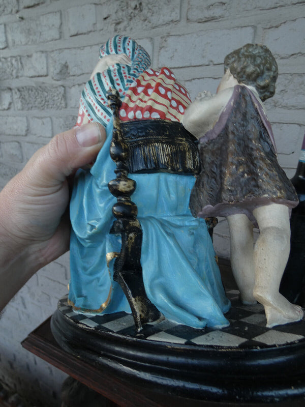Antique french Madonna jesus child john baptist rare colours religious