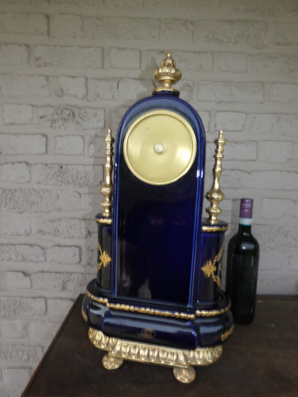 Vintage large  T limoges cobalt blue porcelain mantel clock  marked
