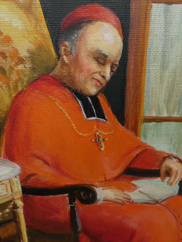 Flanders oil canvas Cardinal Bishop interior painting Signed  religious
