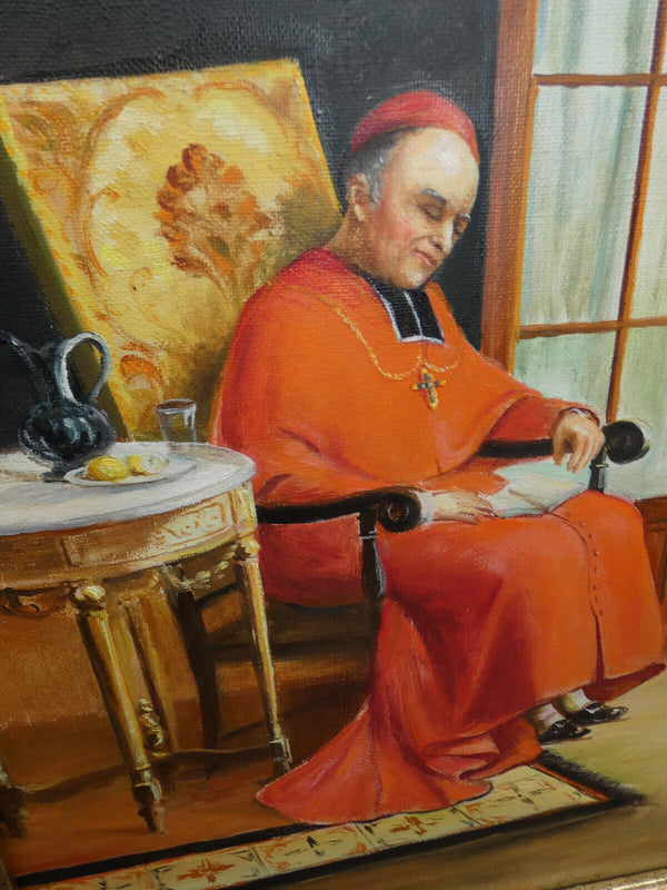 Flanders oil canvas Cardinal Bishop interior painting Signed  religious