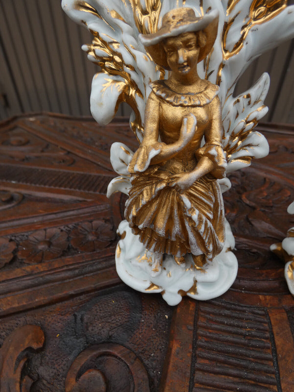 PAir antique Vieux brussels porcelain candle holders figurine set