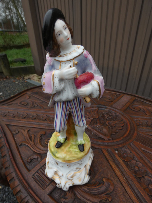 Antique french vieux paris bagpipe player figurine pique fleur statue