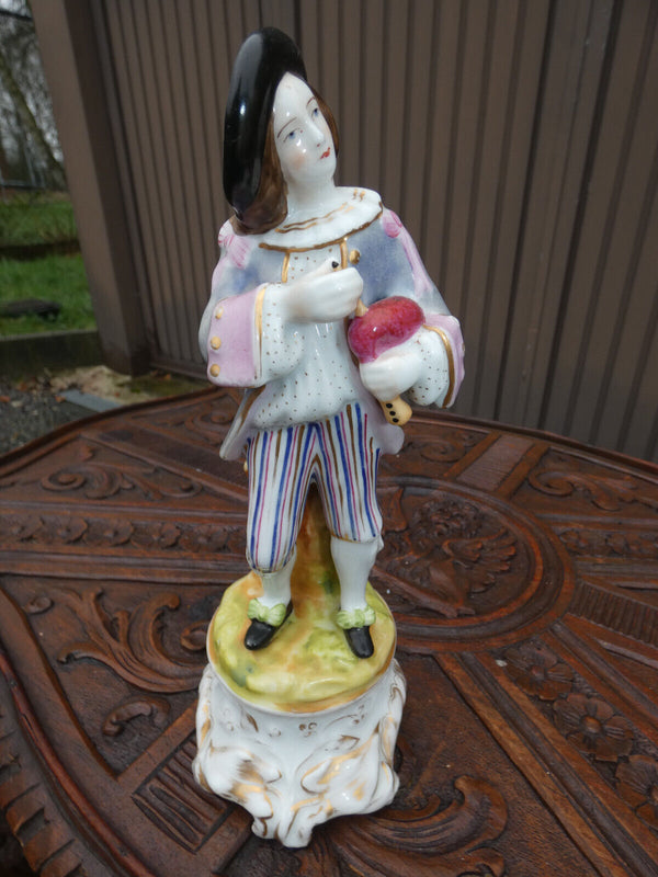 Antique french vieux paris bagpipe player figurine pique fleur statue