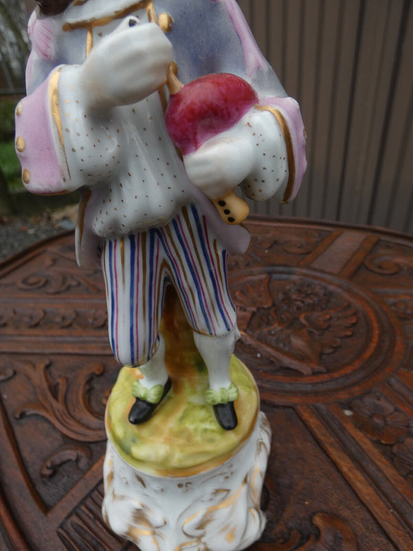 Antique french vieux paris bagpipe player figurine pique fleur statue