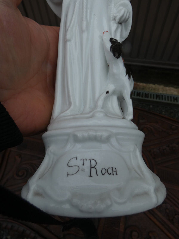 Antique french Letu Mauger marked Saint Roch Statue figurine religious rare