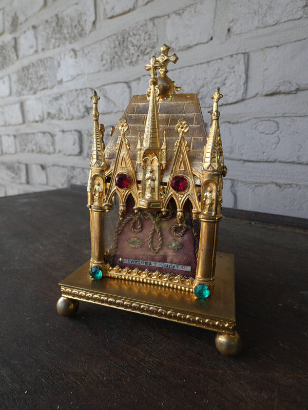 Antique French brass neo gothic 2 relic shrine holder king henri IV Saint lucia