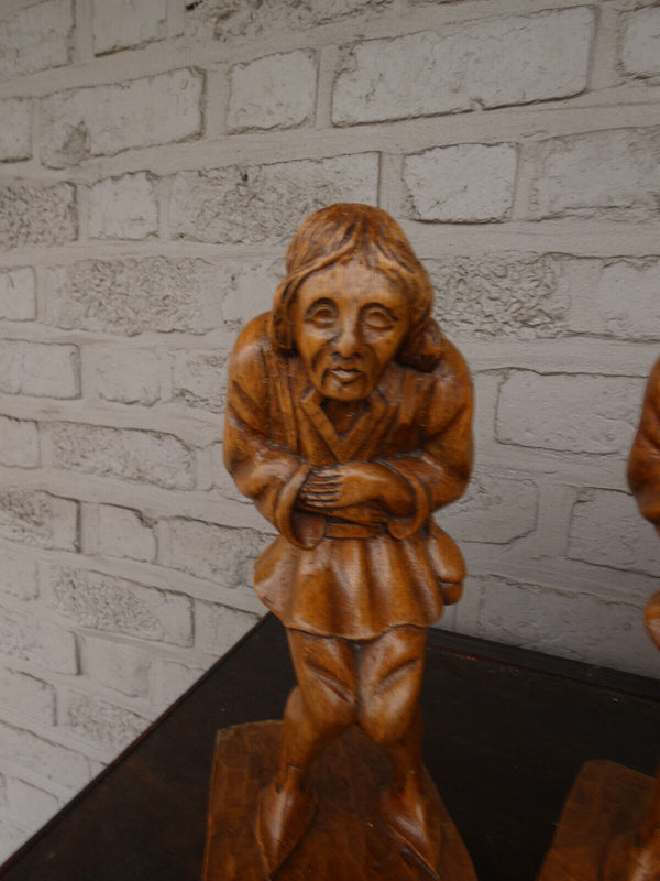 pair antique wood carved hunchback notre dame statues