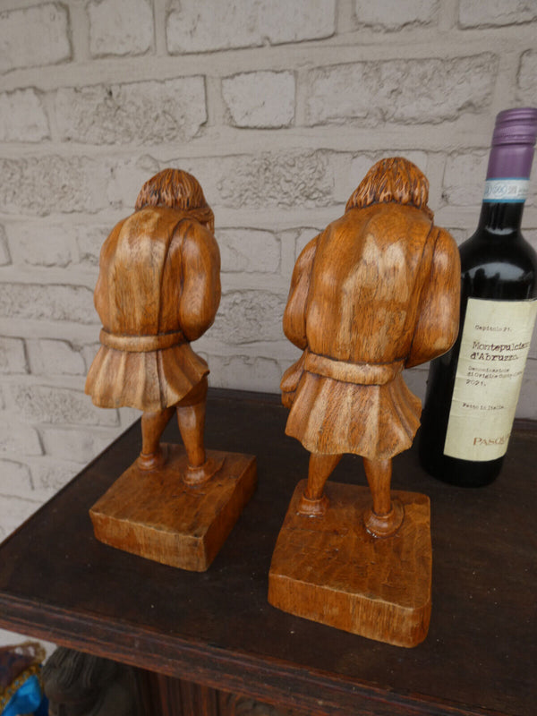 pair antique wood carved hunchback notre dame statues