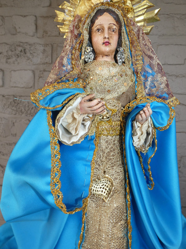 Antique spanish wood carved virgin mary Statue sculpture