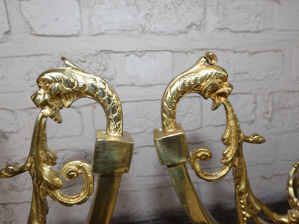 PAir vintage 1950 Brass metal horn dragon statue rare