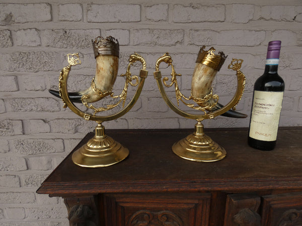 PAir vintage 1950 Brass metal horn dragon statue rare