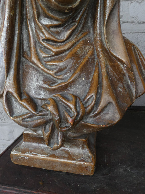 Antique religious pair Chalk bust madonna jesus sculpture statue set