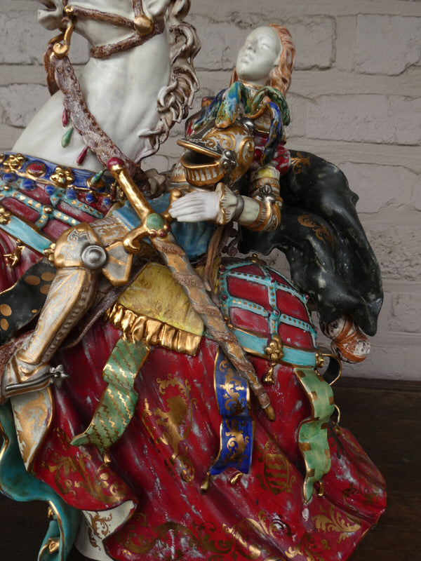 Eugenio pattarino terracotta Signed Medieval Knight horse figurine statue italy
