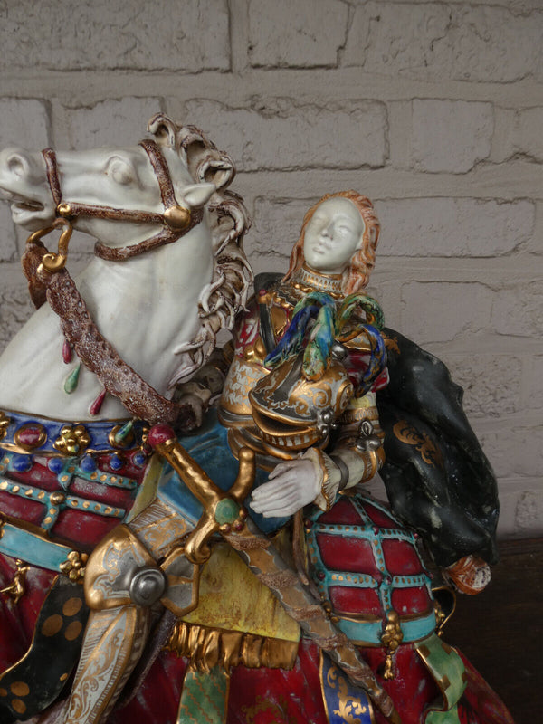 Eugenio pattarino terracotta Signed Medieval Knight horse figurine statue italy