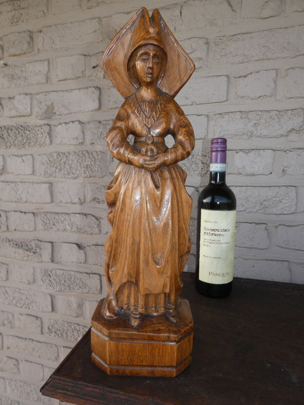 Antique wood carved Saint mary burgundy statue figurine religious