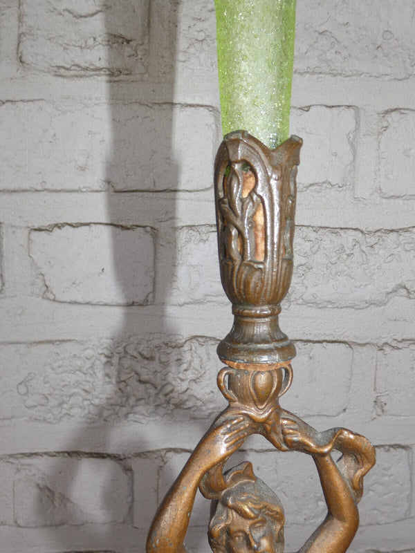 Antique art nouveau Spelter nymph lady figural statue muranoglass vase