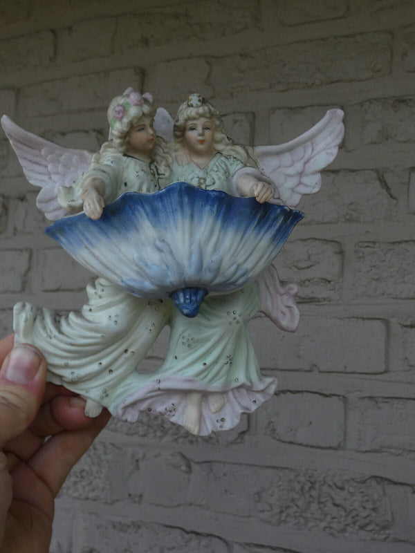 German bisque porcelain angels holy water font plaque