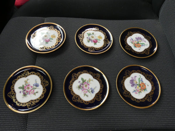 set 6 German Cobalt blue porcelain Bavaria glass coaster marked