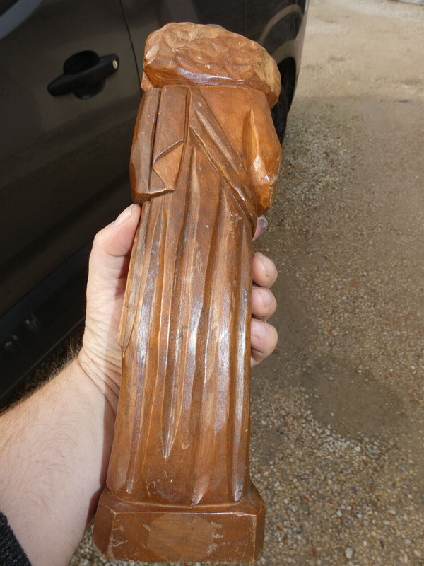 Vintage french wood carved jesus the sheperd Statue figurine religious