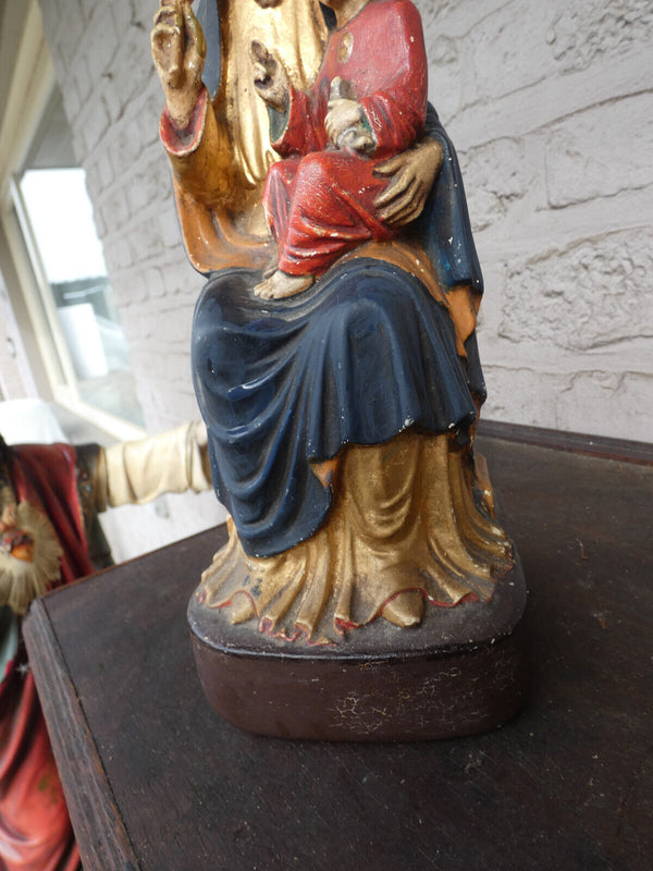 Antique french chalk statue madonna with child jesus and dove bird religious