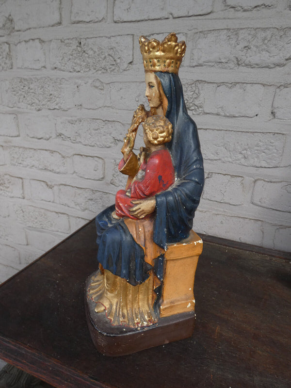 Antique french chalk statue madonna with child jesus and dove bird religious