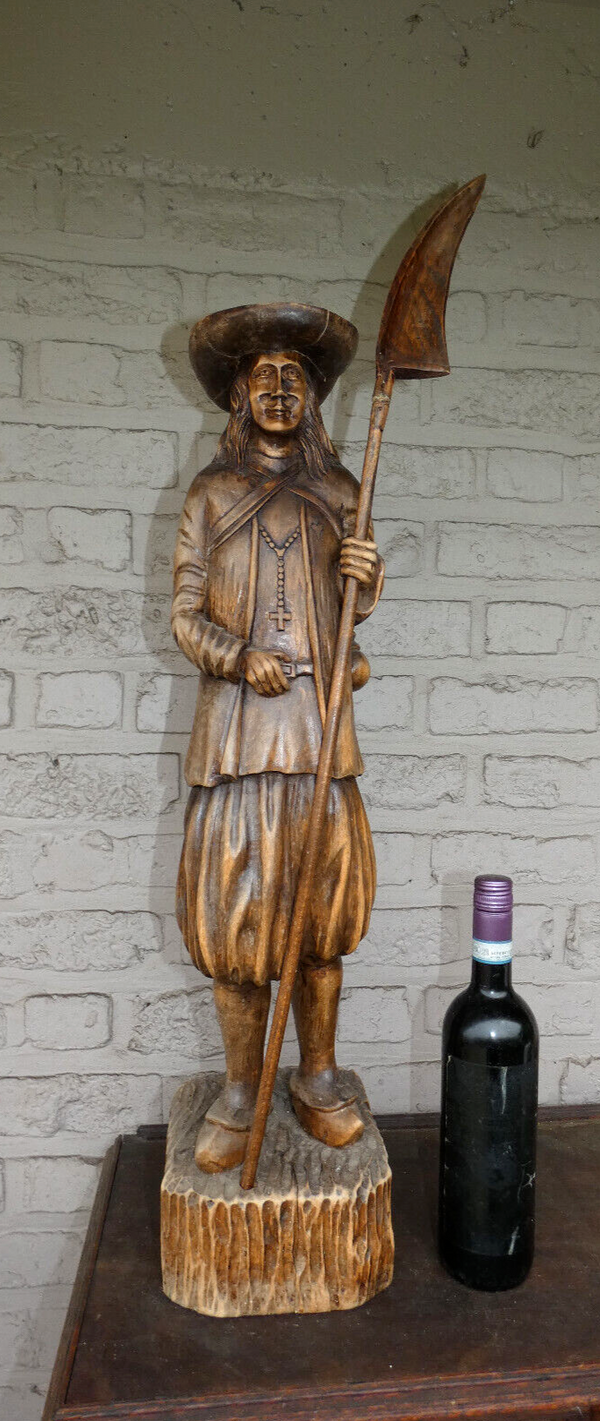 Vintage XL wood carved religious pilgrim farmer statue saint