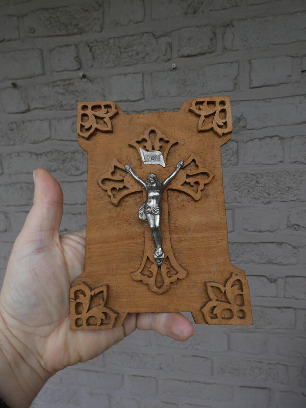 Vintage Wood cut metal crucifix plaque religious