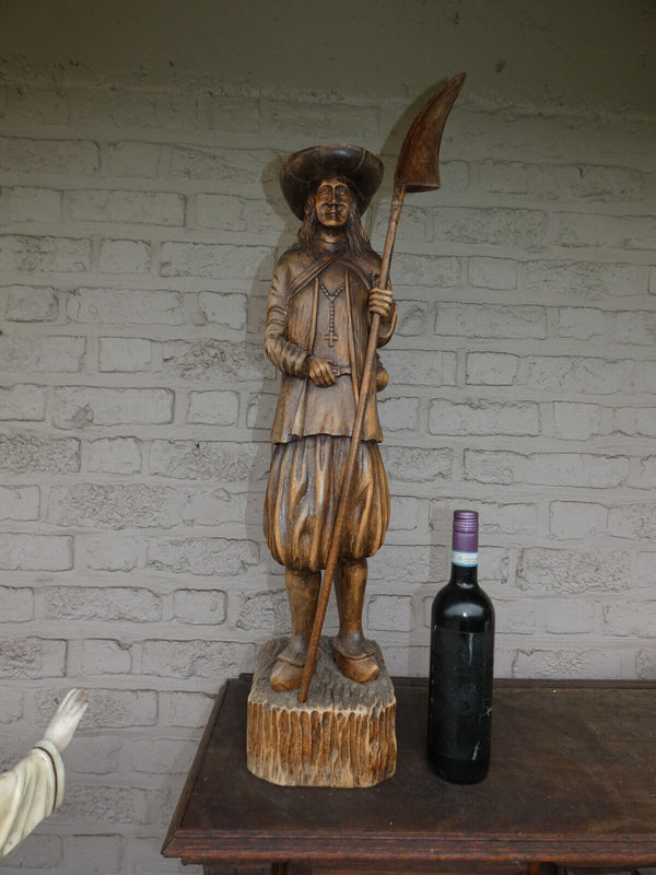 Vintage XL wood carved religious pilgrim farmer statue saint